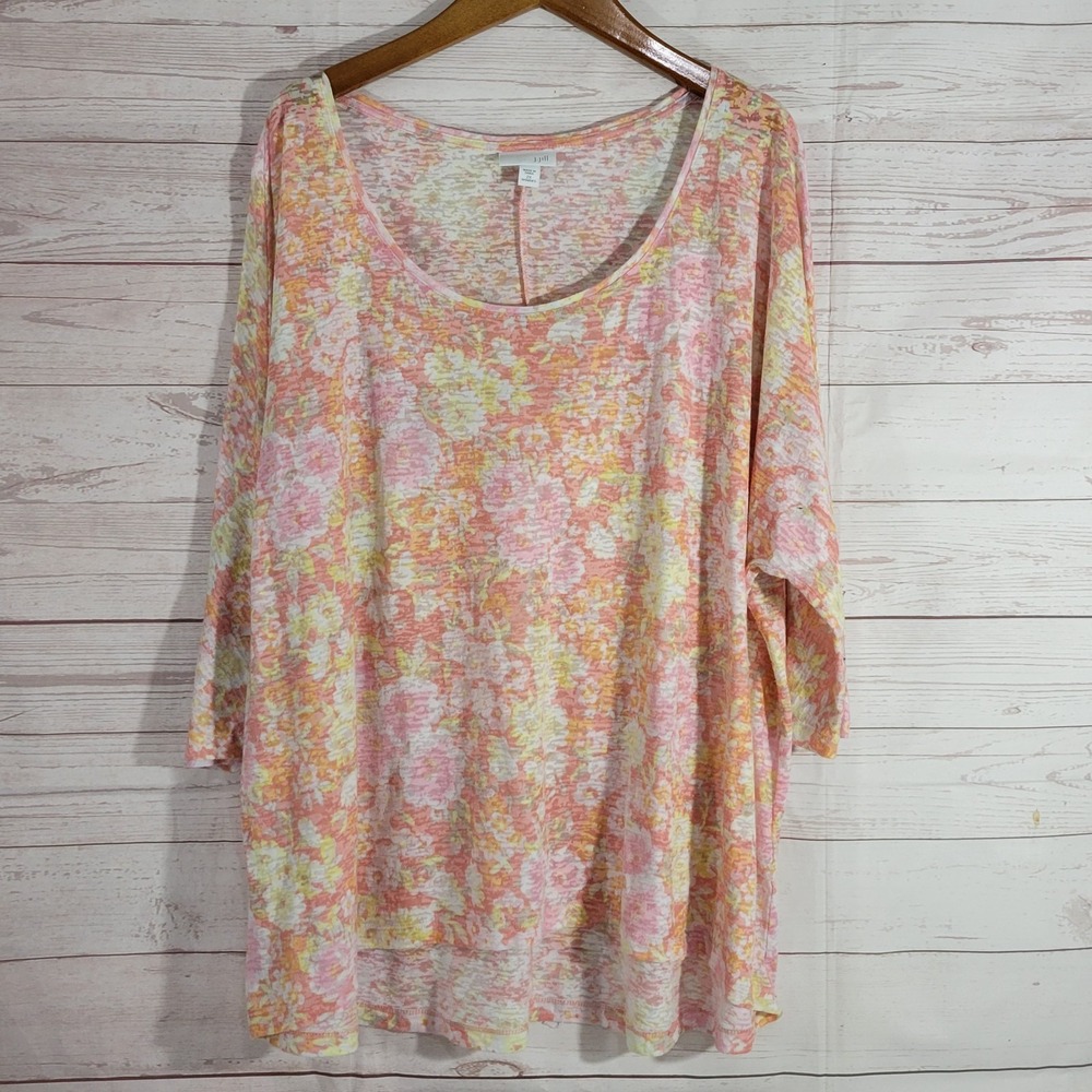 J Jill Burnout Tee Womens Plus SIze 2X Floral Pastels Lightweight Relaxed Spring
